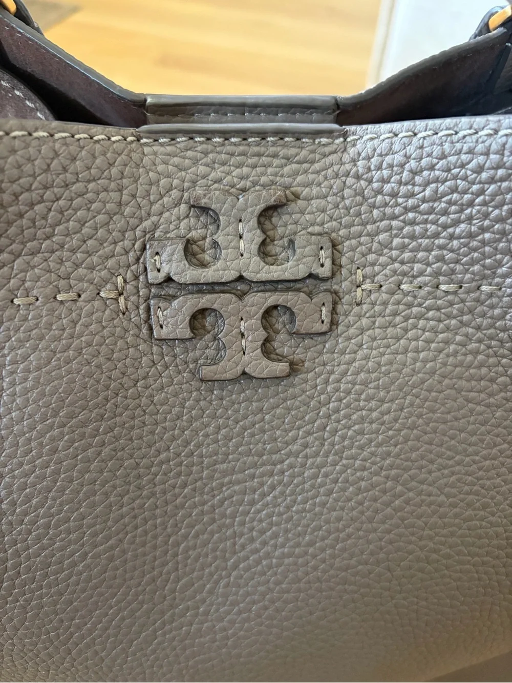 Tory Burch Taupe Pebbled Leather Shoulder Bag